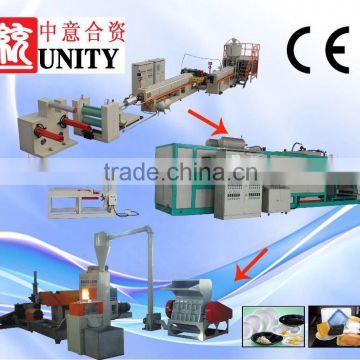 double screw t die head extrusion PS food box making machine