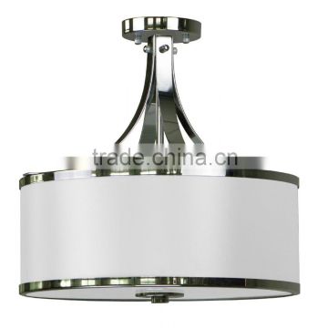 top quality ceiling light in chrome finish with a16" silk look pristine white fabric shade