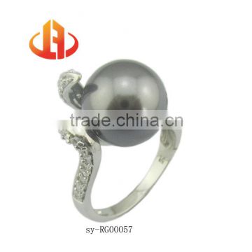 Hot seller 925 silver rhotium plated pearl jewelry ring