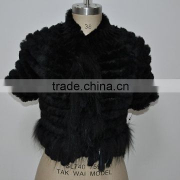 women fashion knitted real rex rabbit fur shawl LK16F001