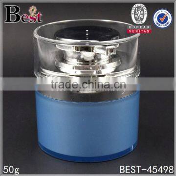 50g blue plastic luxury cosmetic acrylic airless jars for cream silver pump