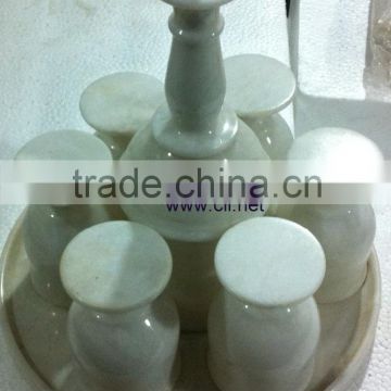 White Marble Wine Glass and Jugs set with tray
