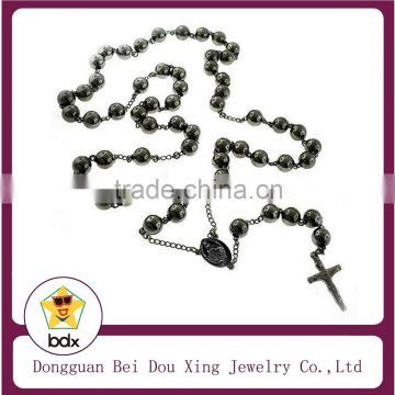 Best Selling Stainless Steel Religious Father Jesus Portrait Cross Pendant Black Rosary Beaded Chain Necklace For Muslim Use