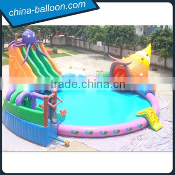Inflatable water park on land with 20m diameter pool and conch slide