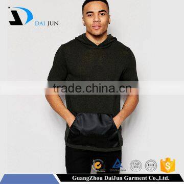 Promotion pullovers dark green men custom high quality short sleeves slim muscle hoodie