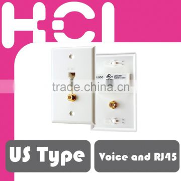 US Type 2 Port TV and RJ45 8P6C Voice Faceplate