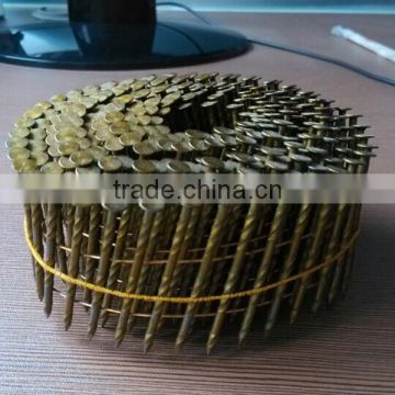 2015 Hot sale yellow coated coil nails screw shank wire coil nails