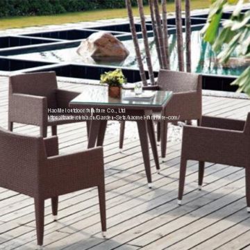 Dining Table And Chair PE Rattan Wicker Powder Coating Aluminum Frame Tempered Glass