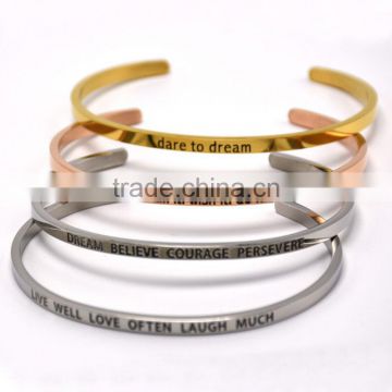 wholesale Three Colors Custom Engrave Stainless Steel Mesage Jewelry Bangle