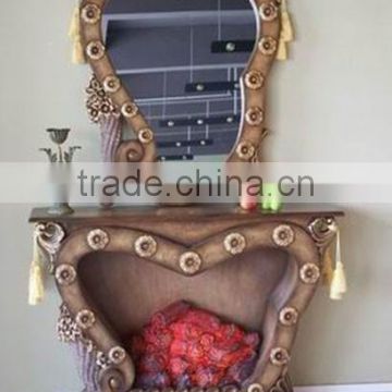 living room decorative wooden fireplace with mirror