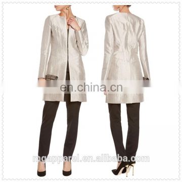 new style fully lined slight pocket light gray taffeta coat OEM service