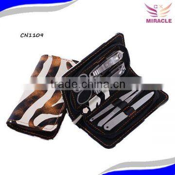 Pony Print Style zebra 6pcs stainles steel zipper manicure set promotion