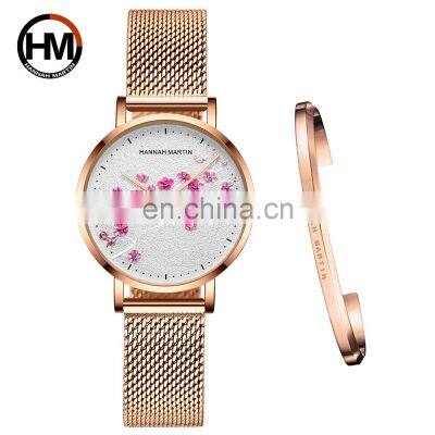 Hannah Martin 1324 Japan Quartz Movement 10D Red Plum Blossom Genuine Leather Female Watch Ladies Wristwatches Bracelet Watches