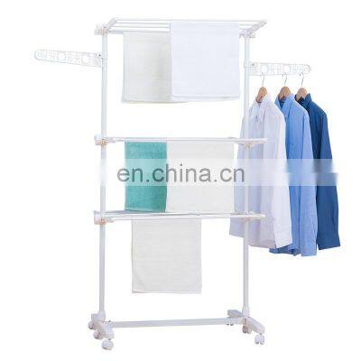 Amazon hot sell 3 tier cloth hanger laundry racks for cloth glove hanging garment movable metal drying stand