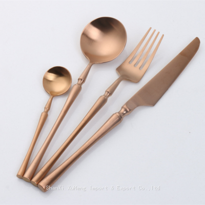 Set of 4 Pieces Matte Rose Gold Colored Stainless Steel Tableware Sets Small Waist Delicate Cutlery Knife Spoon Fork Set Dinnerware