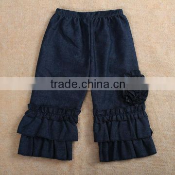 New arrival bulk wholesale kids jeans with flower and ruffles