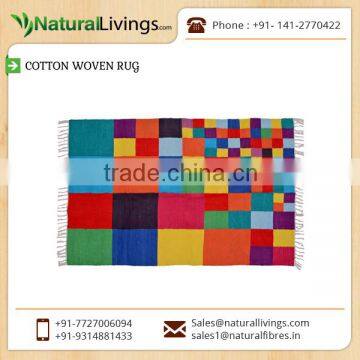 Alluring Bright Colour Cotton Rug Carpet with Geometrical Pattern