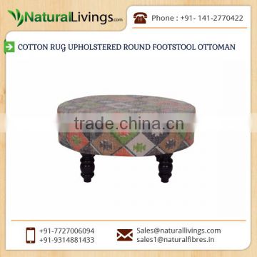 Low Price Cotton Rug Upholstered Round Footstool Ottoman for Sale