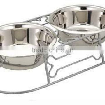 Oval Double Diner Wire Stand with Bone & Scroll Design with 2 Bowls
