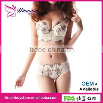 2015 Hot Sale Luxury Deep V New brand sexy Plus size Multi Color push up bra set floral embroidery lace women underwear sets