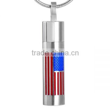 SRP8461Military Memorials USA Flag on Perfume Bottle Cylinder Stainless Steel Cremation Jewelry Pendant