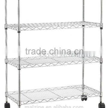 4 Tier Chrome Wire Shelving Unit Metal Rack with Casters