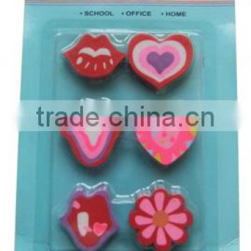 Promotional different design 6pcs gift staionery eraser set