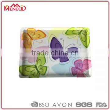 Kitchen organizer use long rectangle butterfly printing clear plastic rectangular tray