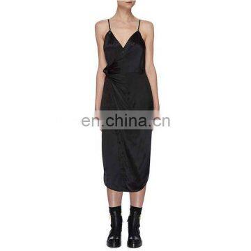 TWOTWINSTYLE Backless Women's Spaghetti Strap Dress V Neck Sleeveless High Waist Split Sexy Ruched