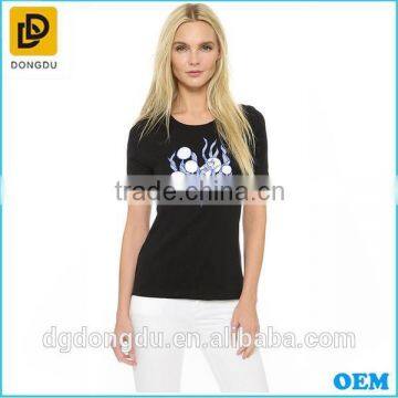 Custom t shirt factory girls printed black t shirts with short sleeve