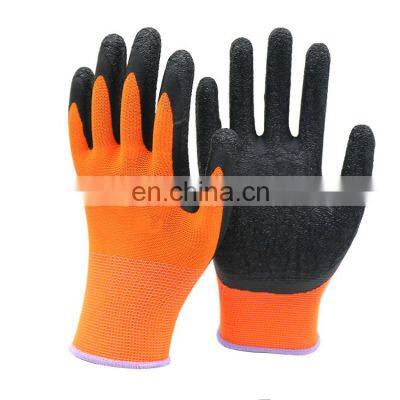 Cheap 13 Gauge Knitted Orange Nylon Coated Black Latex on Palm Gloves