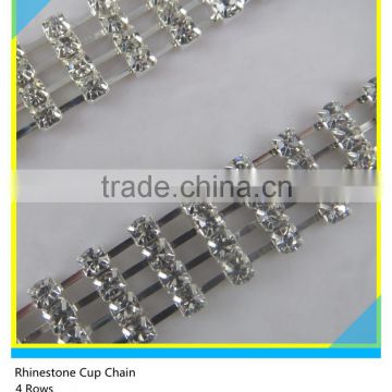 3 Rows Glass Rhinestone Cup Chain Sew on Technics Clear Rhinestone Chain