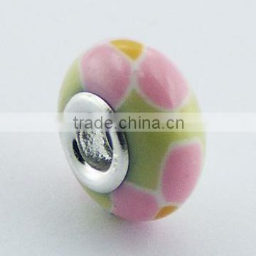 Soft Colored Fimo Bead Sterling Silver Core Pink On Yellow