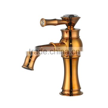 Deck Mounted Brass Single Handle Gold Unique Bathroom Faucets