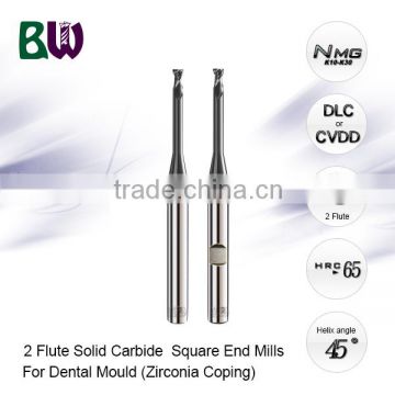 2 Flute Nano Carbide End Mill With DLC Coating For Denture Material