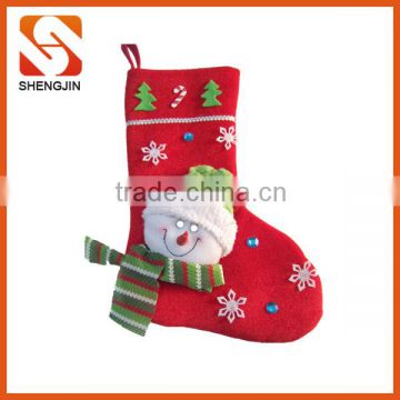 SJ-6955 Red velvet snowman design christmas party decoration socks Hanging stocking