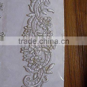 High Quality white embroidery sliver cord french lace flower for wedding dress