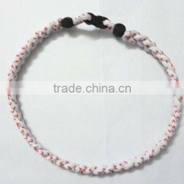 2012 Stitch Baseball Sports Necklace, Tornado Titanium Negative Ion Stitching Necklace White with Red Stitching Thread