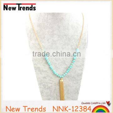 2016 handmade blue and white turquoise bead tassel chain necklace