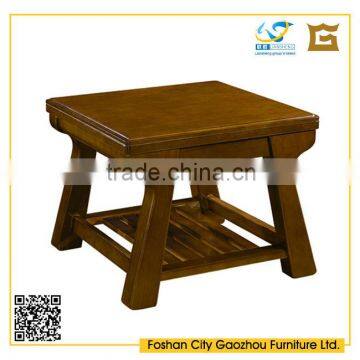 Modern square top wooden side table with shelf