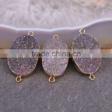 Charm Titanium Agate Connector Beads Quartz Stone Druzy Beads Titanium Gem stone Beads For Jewelry Making