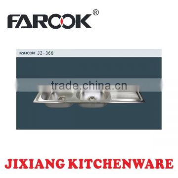 JZ-366 120*43cm double bowl stainless steel sink with drainboard