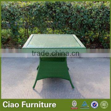 Green rattan high glossy dining table glass top