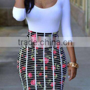 New Fashion Women Mini Bodycon Striped Round Neck Casual Club Short Dress