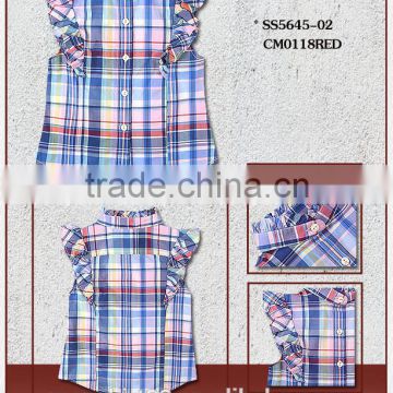 2016 trendy new sleeveless check shirts for girls fashionable shirts for girls