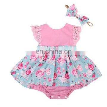 Organic baby clothes Rose baby romper floral ruffle baby gift set