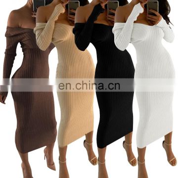 LAITE D2072 2020 new arrivals autumn&winter off-shoulder v neck maxi dresses women casual dresses