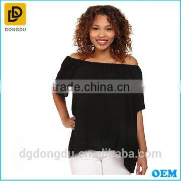 Plus Size Top Quality Short Sleeve Off the Shoulder High-Low Hem Blouse