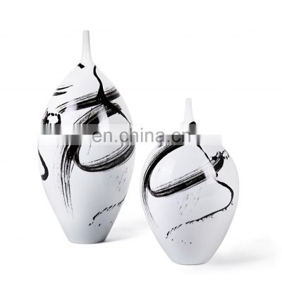 Modern Design Luxury Big Belly  Narrow Neck  White Ceramic  New Chinese Porcelain Vase For Home Decor
