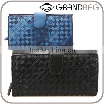 good quality soft sheepskin wallet hand knitting long style purse hot selling lgenuine leather wallet